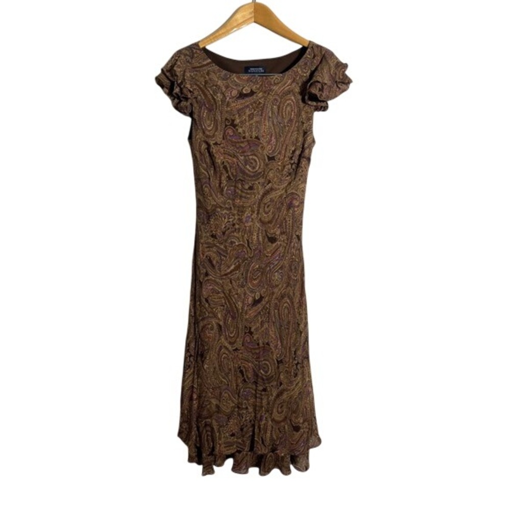 VINTAGE 90s JONES NEW YORK Bias Cut 100% Silk Paisley Midi Dress - Picture 2 of 11